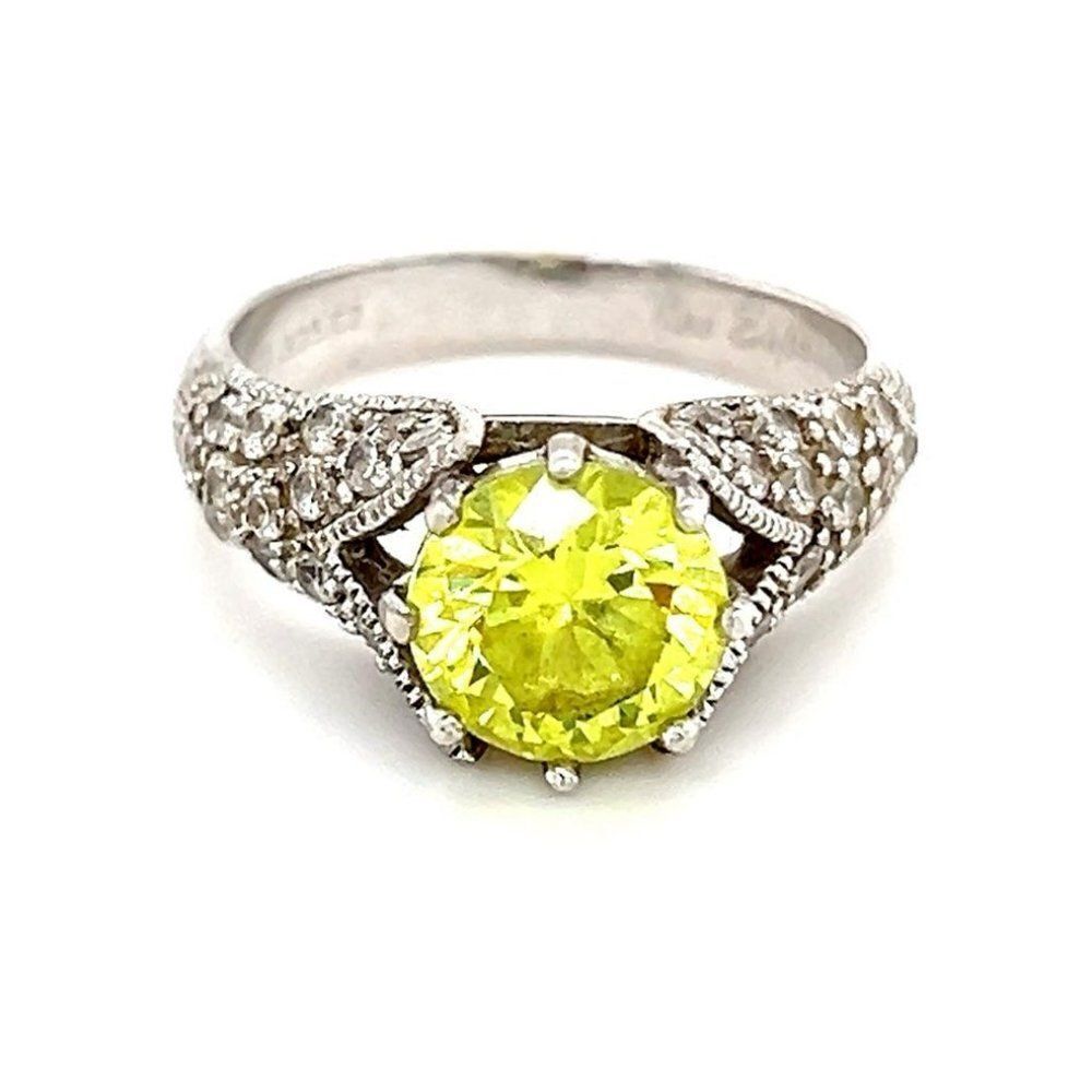 Sterling Silver 925 Green & White Cz Ring